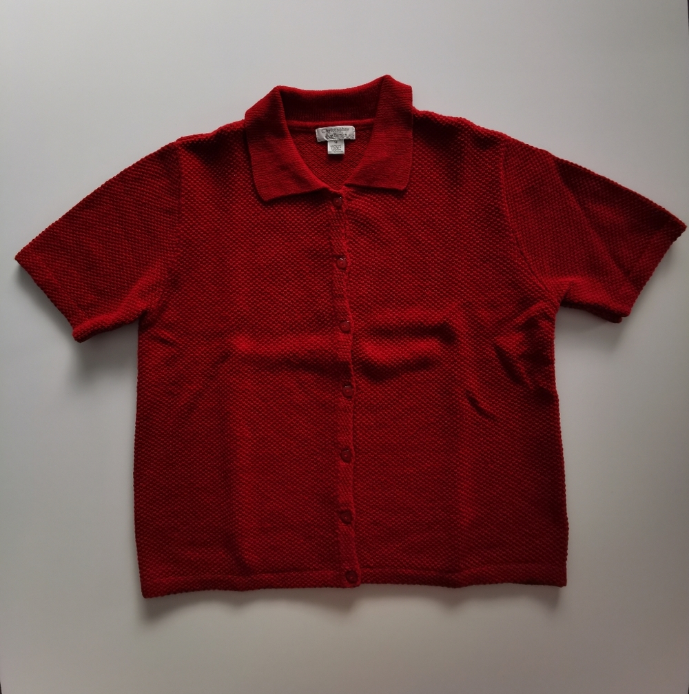 Ramie And Cotton Christopher & Banks Red Short Sleeve Collar Button Up Cardigan